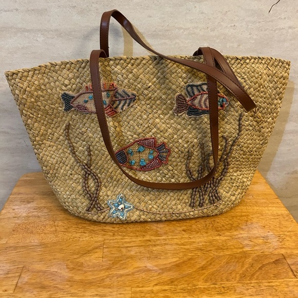 Cappelli Straworld Artisan Woven Tote with Fish Embroidery - Picture 1 of 10